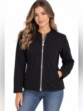 Vtg Tia Design Black Bomber Jacket with Silver Zipper